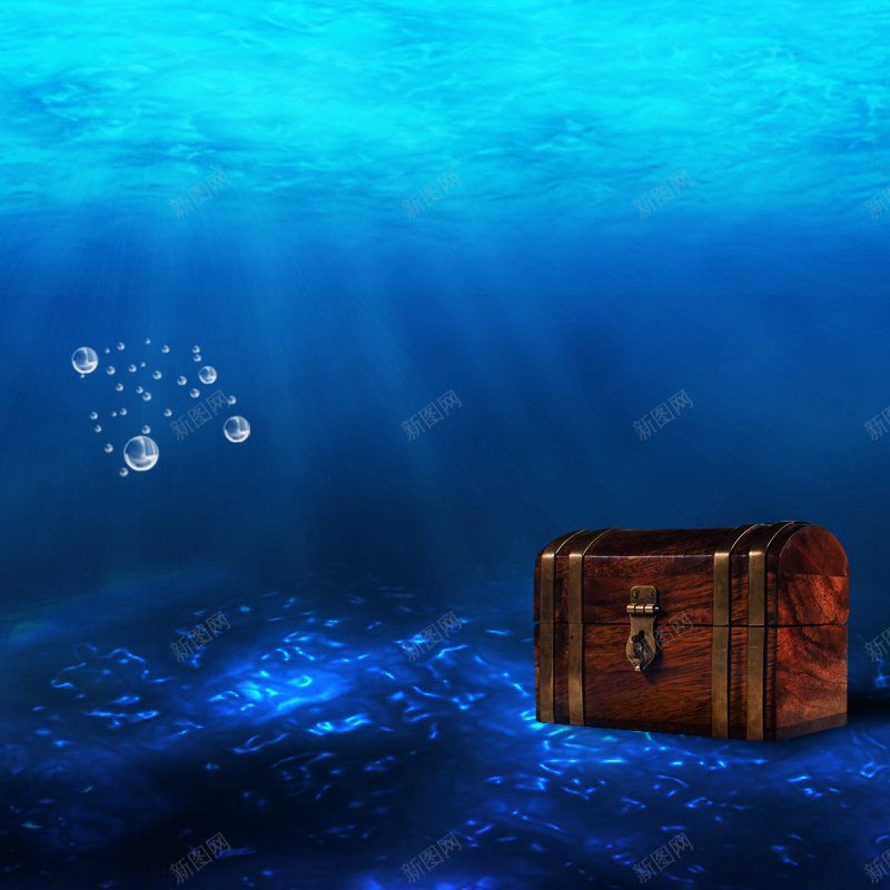 蓝色海洋psd设计背景_新图网 https://ixintu.com 蓝色 海洋 宝藏 箱子 海底 梦幻 主图 文艺 小清新 简约