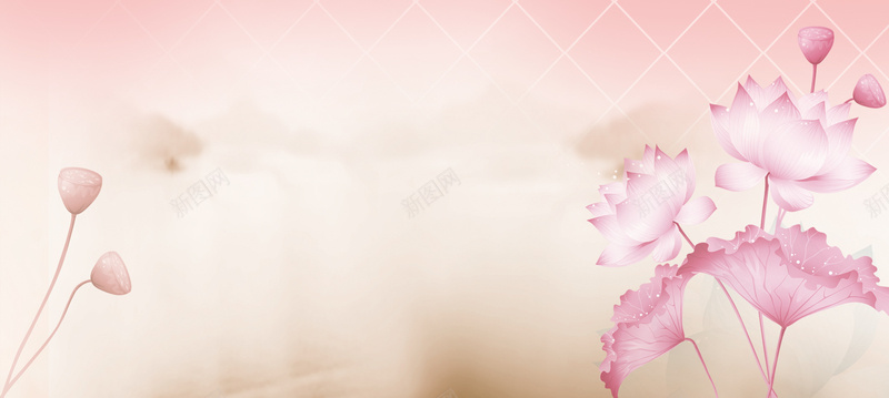 清新背景jpg设计背景_新图网 https://ixintu.com 粉色 唯美 莲花 水墨画 旗袍海报 海报banner 文艺 小清新 简约