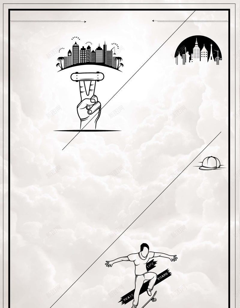 时尚简约滑板社运动创意海报psd分层背景psd设计背景_新图网 https://ixintu.com 时尚 简约 运动 创意 海报 滑板社 psd分层 背景 手绘 黑白