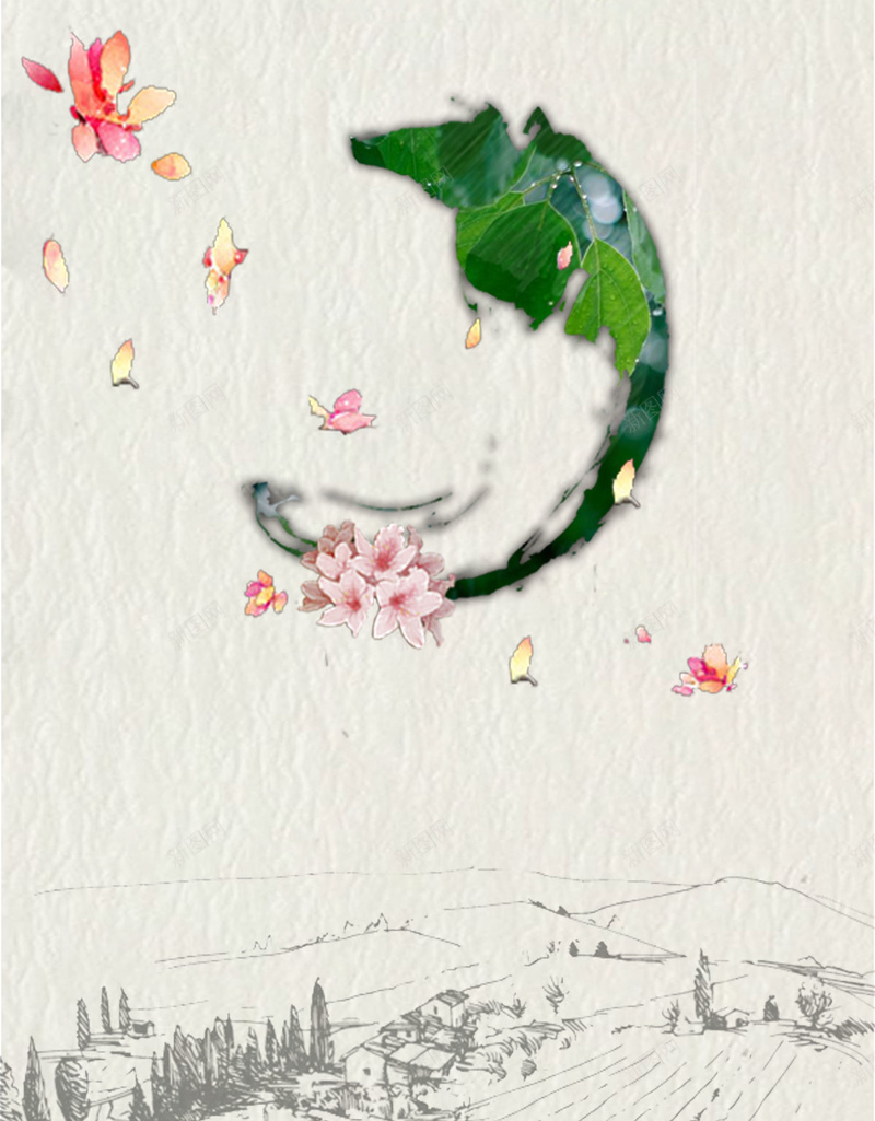 中国风谷雨节气海报背景psd设计背景_新图网 https://ixintu.com 谷雨 海报 荷花 节气 中国风