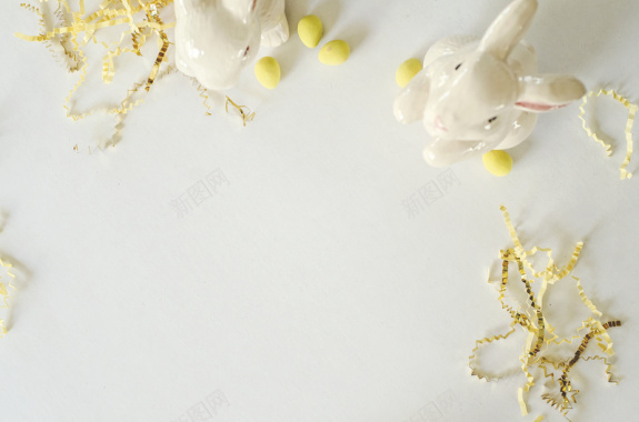 清新陶瓷小兔子摄影海报背景
