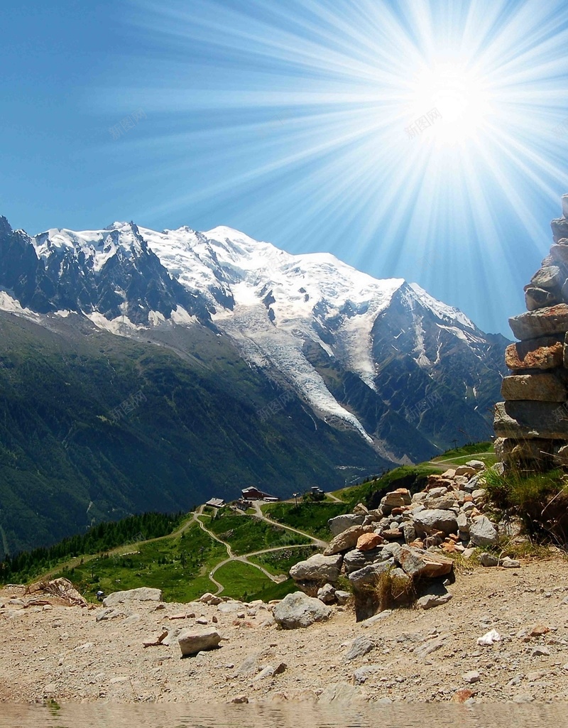 蓝色大图风景H5背景jpg设计背景_新图网 https://ixintu.com 天空 阳光 雪山 陆地 水流 H5 h5 摄影 风景
