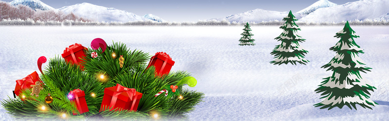 雪圣诞树圣诞礼物海报背景背景
