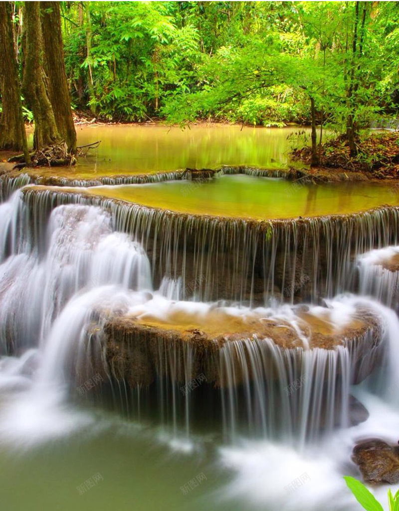 小瀑布H5素材背景jpg设计背景_新图网 https://ixintu.com 山水 树林 河流 瀑布 H5素材