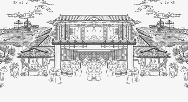 手绘集市古代饭店国潮风png免抠素材_新图网 https://ixintu.com 手绘 集市 古代饭店 国潮风