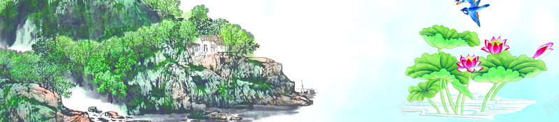 中国风山水景观海报PSD背景素材psd设计背景_新图网 https://ixintu.com 山水景观 中国风 山水花 山景 景观 白鹤 燕子 景观海报 中国风景观素材 中国风背景
