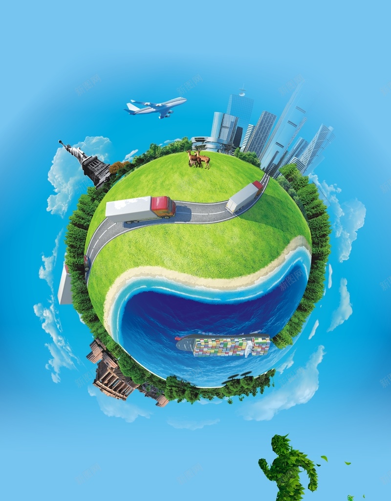 商务蓝天球体绿色人背景jpg设计背景_新图网 https://ixintu.com 商务 球体 绿色 蓝天 人 蓝色 科技 科幻