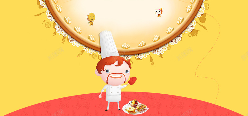 烘焙厨师卡通黄色bannerpsd设计背景_新图网 https://ixintu.com 美食 西点 厨师 渐变 卡通 童趣 食品 食物 电商 淘宝 素材 广告 设计 背景 烘焙