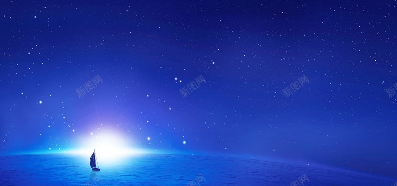 日出帆船蓝色海报背景psd设计背景_新图网 https://ixintu.com 大海 帆船 日出 星光 蓝色 夜空 海报 蓝色背景