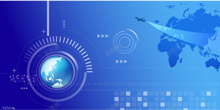 蓝色科技地球飞机板块方格背景素材背景