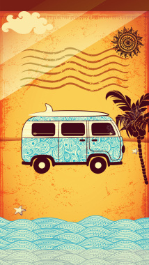 旅游度假宣传卡通手绘H5背景素材背景