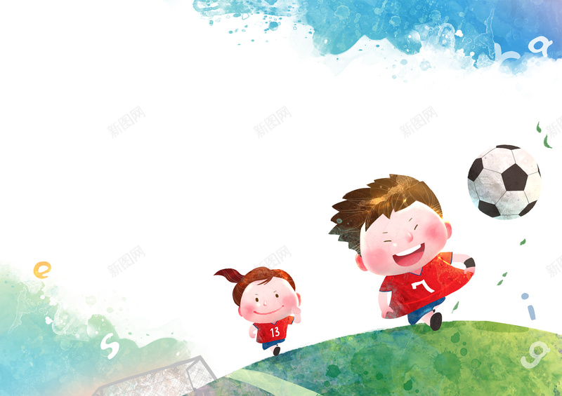 卡通足球海报psd设计背景_新图网 https://ixintu.com 水墨海报 卡通海报 足球 白色 卡通 童趣 手绘