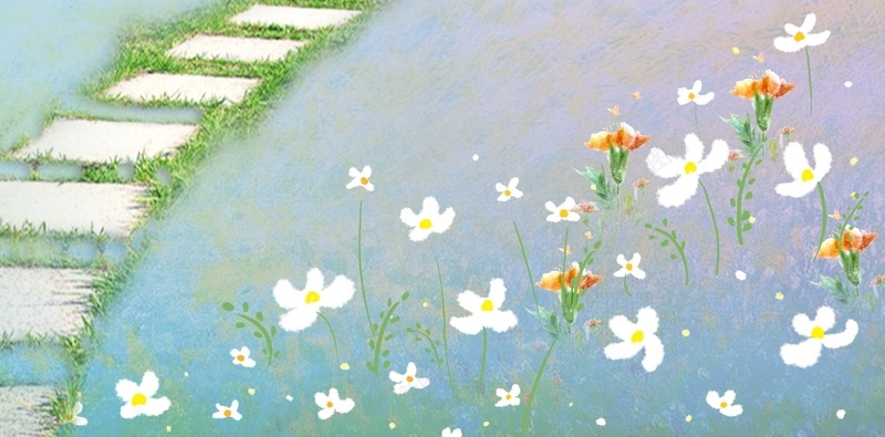 清明节卡通清明踏青广告背景psd设计背景_新图网 https://ixintu.com 清明节 儿童 卡通 春游 踏春 草地 花卉 蓝天 白云