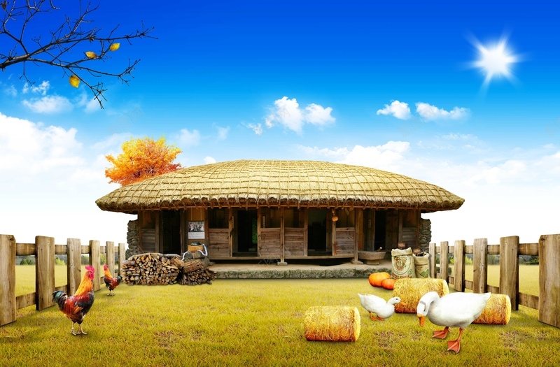 庭院家禽海报背景素材jpg设计背景_新图网 https://ixintu.com 家禽 庭院 海报 白云 蓝天 树枝 清晰