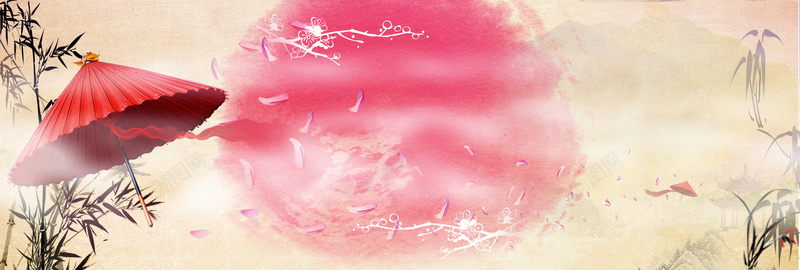 淘宝天猫banner海报背景jpg设计背景_新图网 https://ixintu.com 山水国画 墨色中国风 海报banner 中国风 仙伞浪漫背景图片