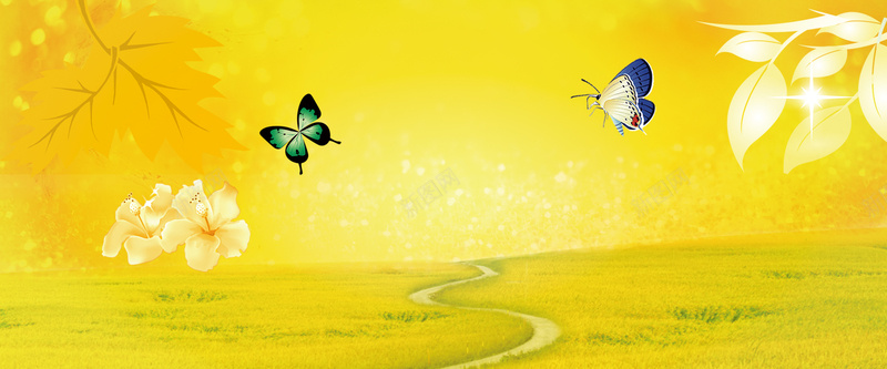 黄色秋天秋季背景psd设计背景_新图网 https://ixintu.com 海报banner 浪漫背景 黄色背景 浪漫 蝴蝶 梦幻