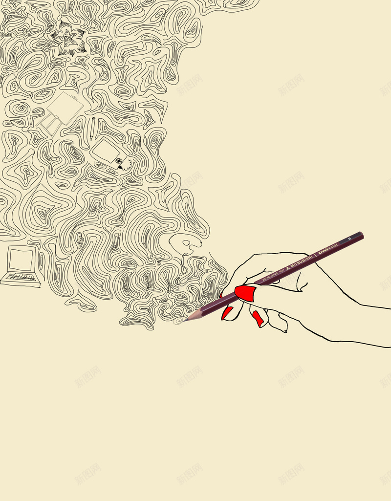 手执逼描绘背景psd设计背景_新图网 https://ixintu.com 手绘 植物 温馨 手 笔 科技 科幻 商务