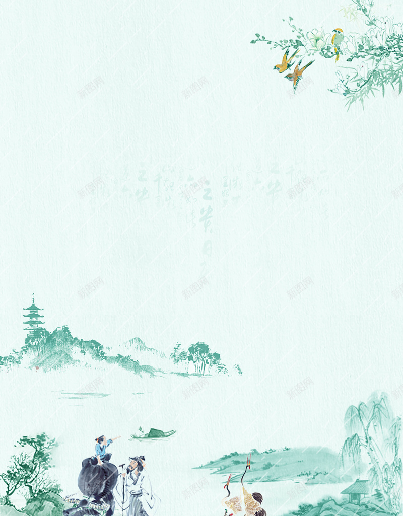 清明节中国风清新海报背景psd设计背景_新图网 https://ixintu.com 中国风 清明节 小二 老人 牛 中国画 水墨画 柳条 海报 背景