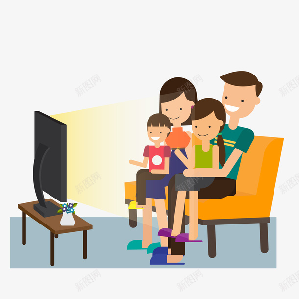 一家人看电视PNG下载ai免抠素材_新图网 https://ixintu.com 一家人 人物介绍 人物插画 卡通人物 坐着看电视 看电视 矢量人物