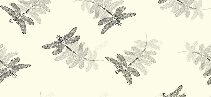古典手绘蜻蜓平铺背景背景