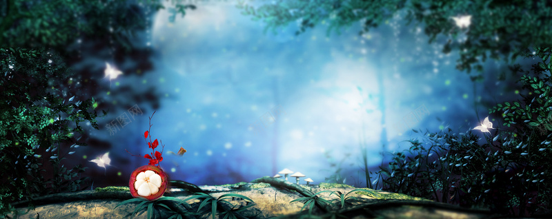 森林夜晚梦幻海报背景psd设计背景_新图网 https://ixintu.com 夜晚 梦幻 森林 蓝色 蝴蝶 海报banner 浪漫
