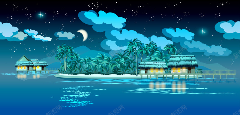 卡通手绘海上星空精美背景eps设计背景_新图网 https://ixintu.com 卡通 大海 手绘 星空 蓝色 云彩 矢量背景 童趣