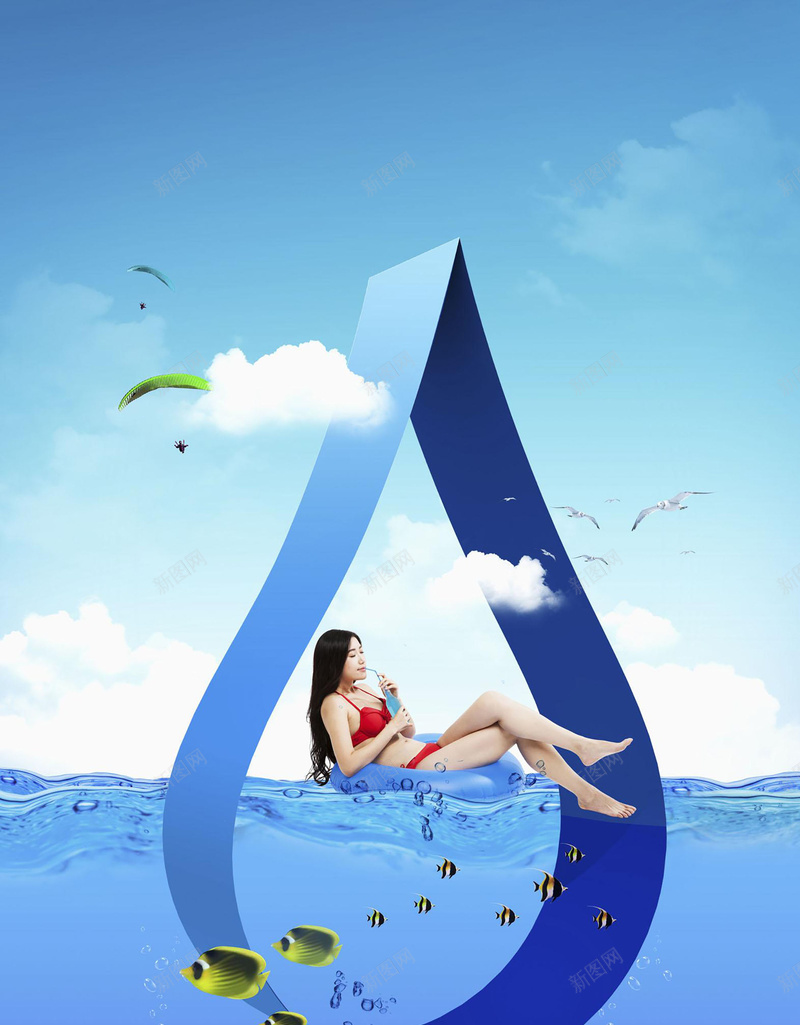 美女比基尼水面背景素材jpg设计背景_新图网 https://ixintu.com 比基尼 休息 年轻 水面 美女 侧面视角 水 背景 海报 大气