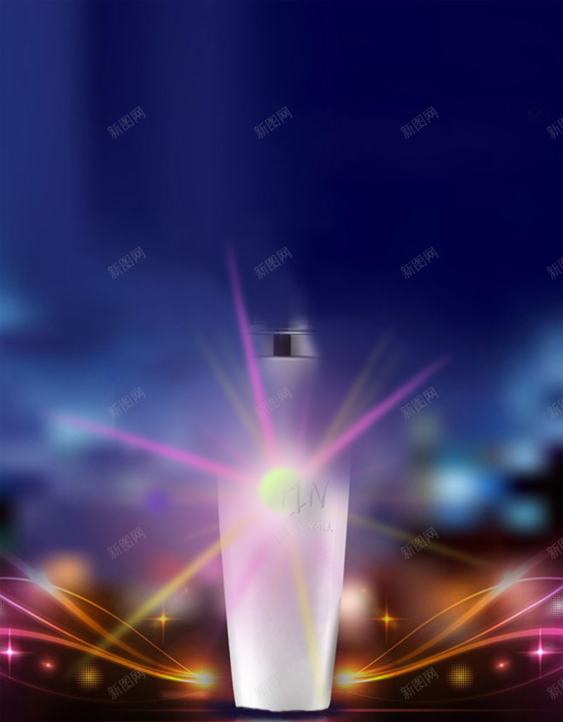 蓝色流线光效化妆品创意海报背景素材psd设计背景_新图网 https://ixintu.com 创意化妆品 化妆品蓝色 海报素材 蓝色背景 创意