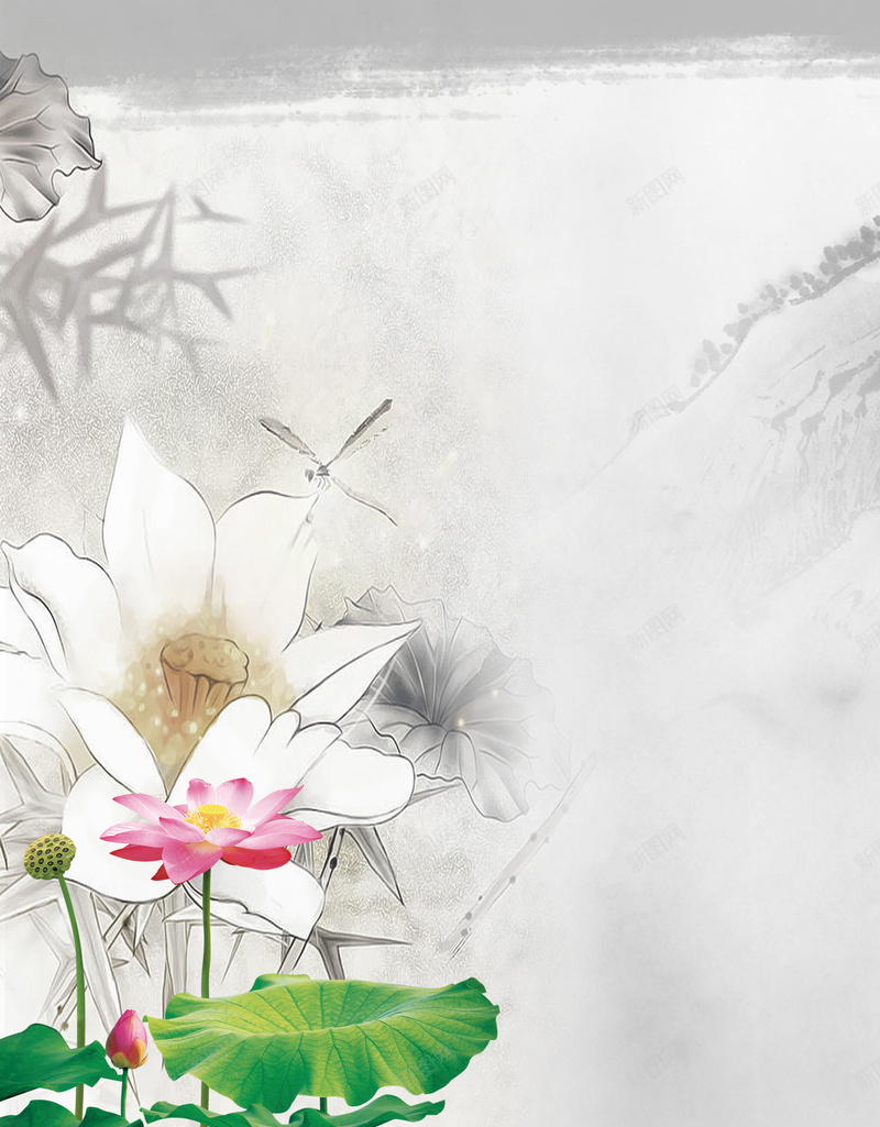 灰色背景图psd设计背景_新图网 https://ixintu.com 荷花 白色 中国风 廉洁意境
