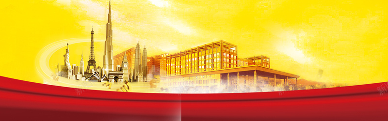 投资广告设计jpg设计背景_新图网 https://ixintu.com 海报banner 黄色背景 建筑物 光圈 科技 科幻 商务