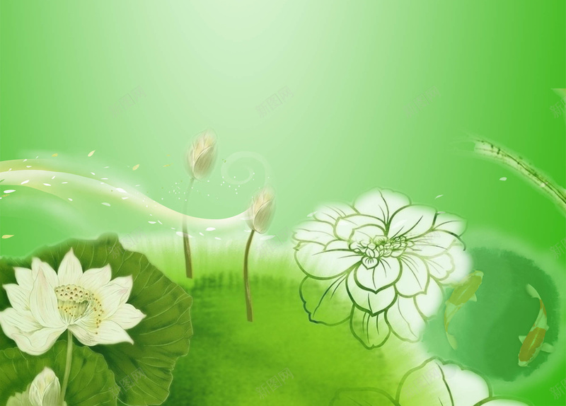 绿色荷花海报背景psd设计背景_新图网 https://ixintu.com 荷花海报 绿意 线描荷花 星星 中国风 绿色荷花海报背景 写意展板背景