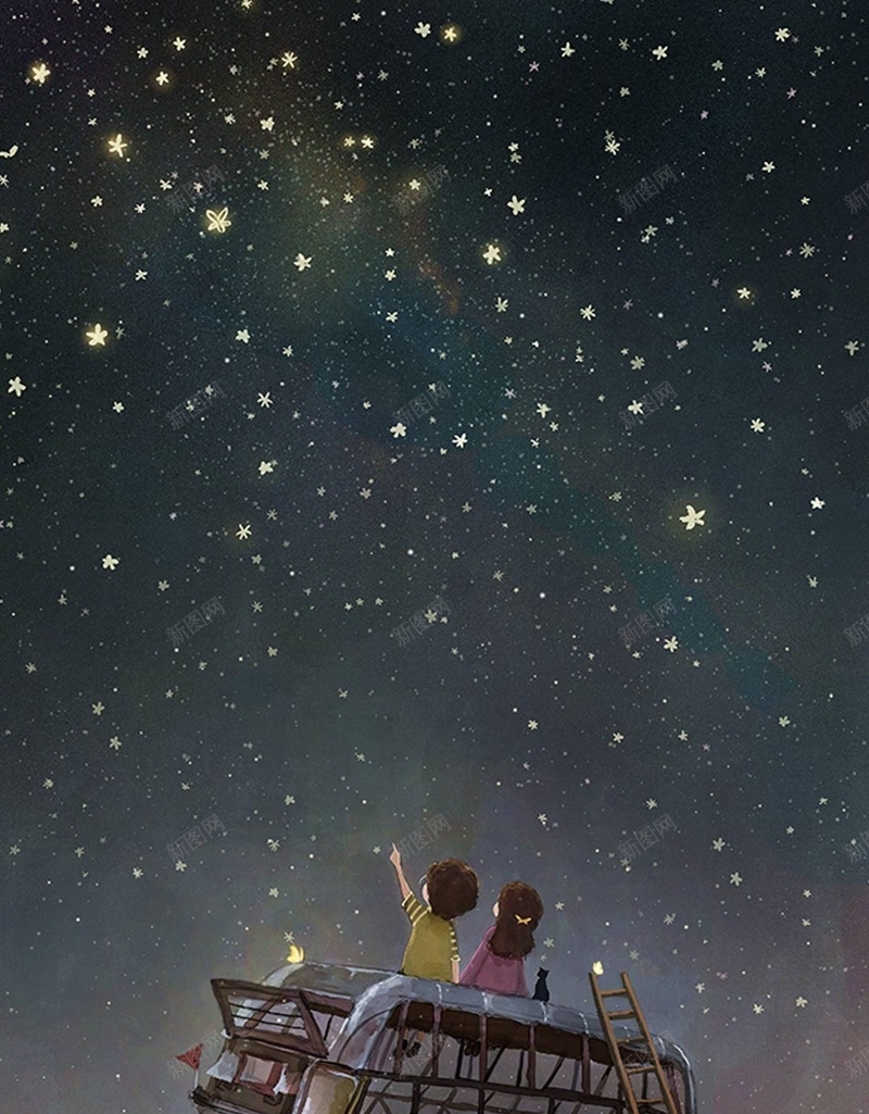 数星星的小朋友插画H5背景jpg设计背景_新图网 https://ixintu.com 小朋友 卡通 插画 背景 童趣 数星星 手绘