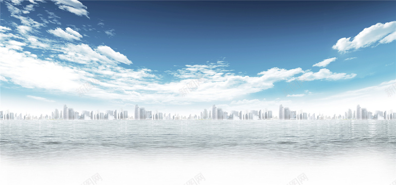 蓝天白云城市建筑大海jpg设计背景_新图网 https://ixintu.com 企业文化背景 商务文化 城市建筑 蓝天白云 大海 商务banner 海报banner 科技 科幻 商务