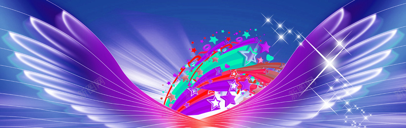 卡通翅膀五角星背景jpg设计背景_新图网 https://ixintu.com 五角星 卡通 彩带 翅膀 蓝色 海报banner 童趣 手绘