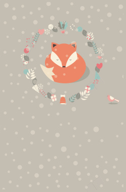 暖灰色狐狸花卉海报背景素材背景
