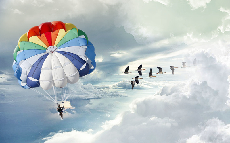 云卷云舒背景素材psd设计背景_新图网 https://ixintu.com 云卷云舒 降落伞 云海 白云 飞鸟 背景 素材