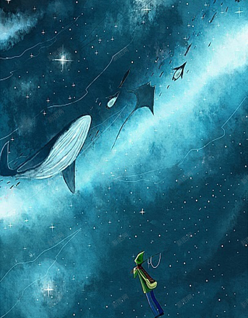 卡通H5背景素材jpg设计背景_新图网 https://ixintu.com 小孩 星空 白色 蓝色 鲸鱼 卡通背景 卡通 童趣 手绘