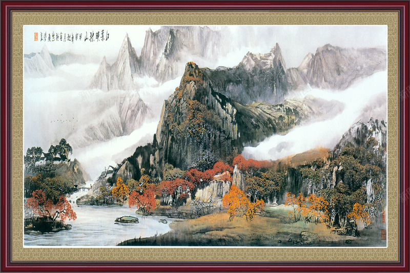 中国风国画山水画红叶映秋山jpg设计背景_新图网 https://ixintu.com 秋天 红叶 高山 流水 中堂画 红叶映秋山 山高水长 中国画 山水画 国画 字画 壁画 画框 文化艺 中国风