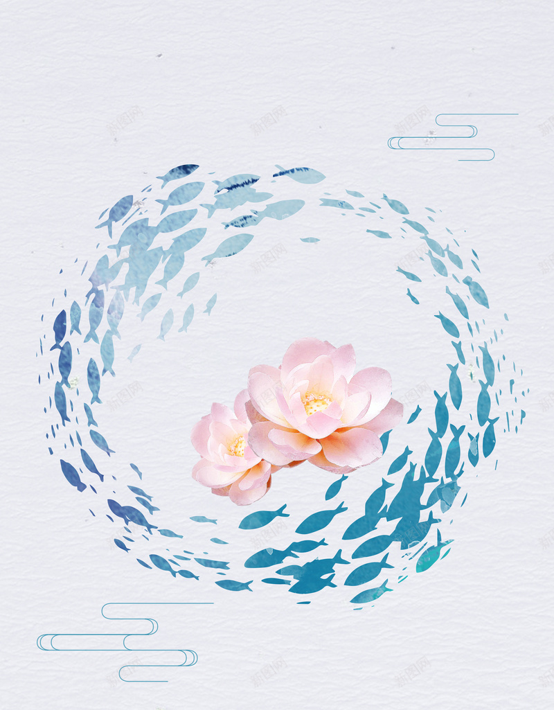 鱼与荷花立夏海报背景素材psd设计背景_新图网 https://ixintu.com 简约 节气 蓝色 莲花 清新 唯美 夏季 夏日 立夏 唯美荷花