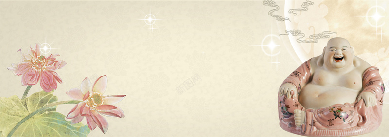 淘宝天猫淡雅荷花笑佛背景bannerjpg设计背景_新图网 https://ixintu.com 淘宝 天猫 淡雅 荷花 大气 笑佛 中国风 文艺 清新 简约 背景 banner