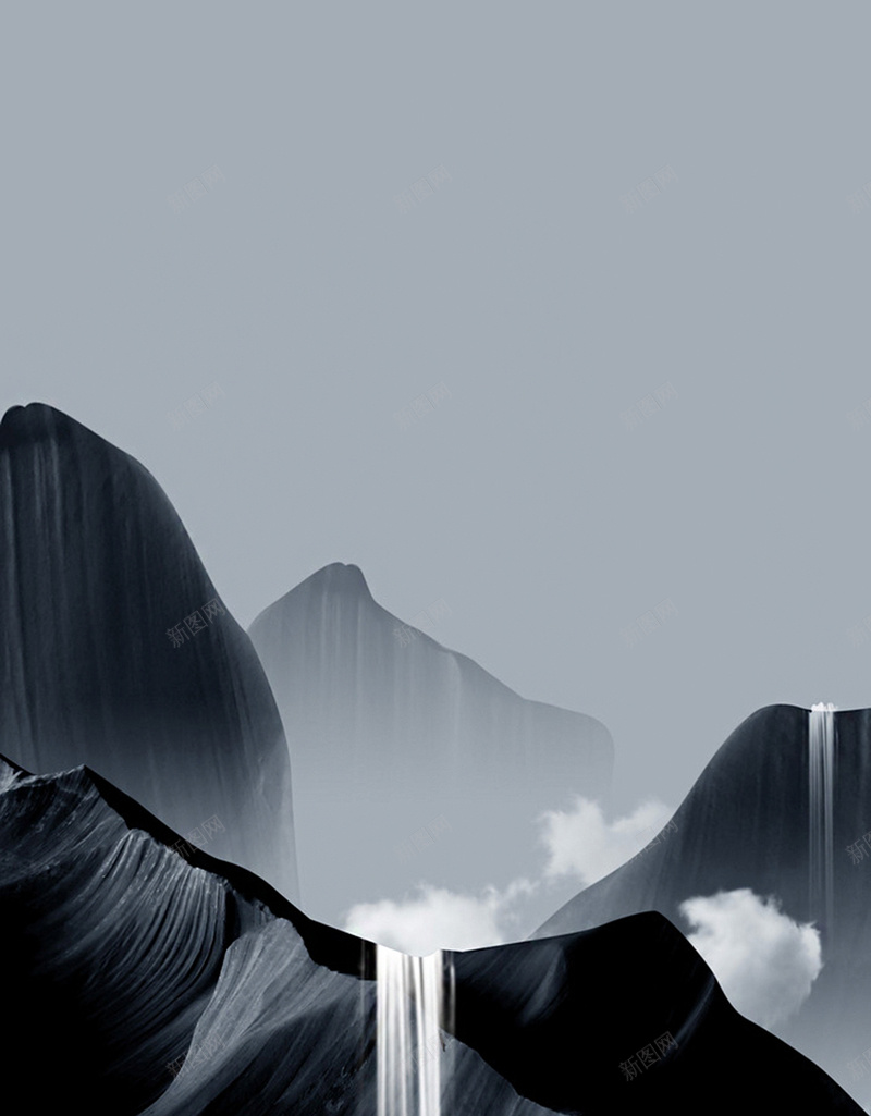 黑色质感山峰H5背景jpg设计背景_新图网 https://ixintu.com 黑色 质感 山峰 瀑布 纹理 H5背景 H5 h5