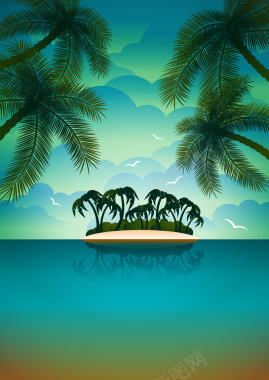 卡通海边沙滩夏日海岛海报背景素材背景