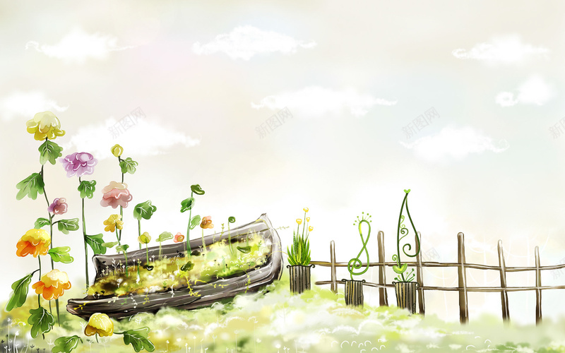 手绘文艺花卉庭院背景jpg设计背景_新图网 https://ixintu.com 卡通 庭院 文艺 童趣 花卉 手绘