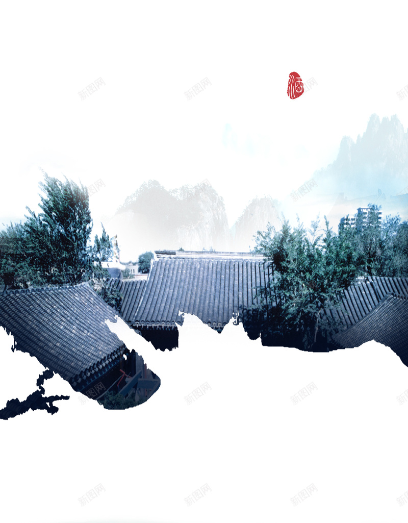 南方山水留白背景图jpg设计背景_新图网 https://ixintu.com 中国风 南方 山水画 酒 沙滩 树木 屋顶 风景怀念 摄影 风景