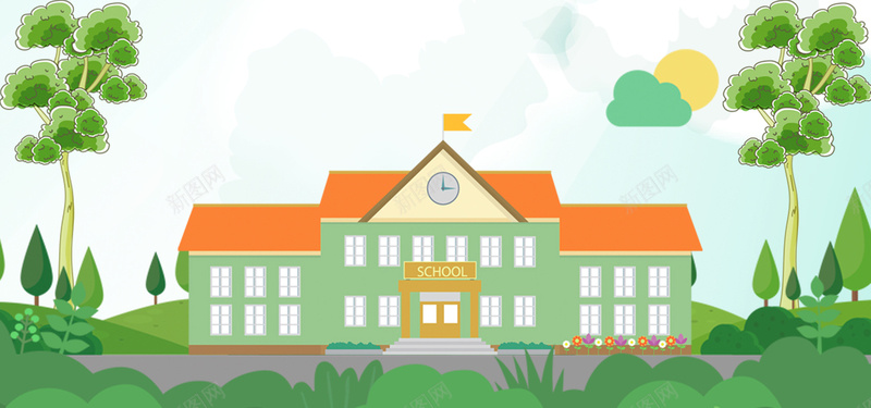 绿色清新开学季学校banner背景psd设计背景_新图网 https://ixintu.com 开学季 新学期 开学 清新 绿色 欢迎新同学 文具 九月开学季 促销