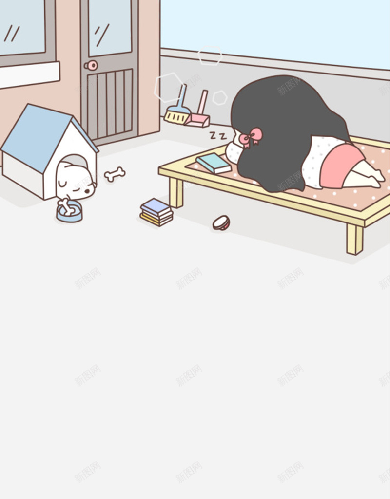 睡懒觉可爱风卡通少女插画背景jpg高清背景_新图网 https://ixintu.com 卡通插画 插画背景 可爱风 卡通 少女 睡懒觉 简约 小狗