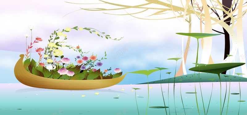 手绘树船背景jpg设计背景_新图网 https://ixintu.com 海报banner 手绘树 卡通 背景 船 童趣 手绘