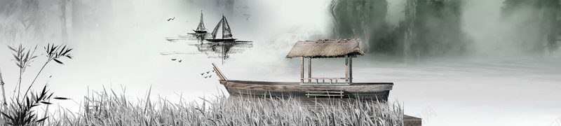 水墨banner背景psd设计背景_新图网 https://ixintu.com 水墨 中国风 古风 船只