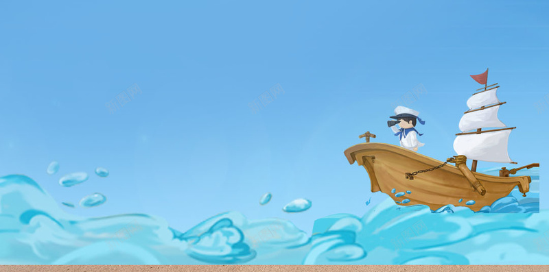 大海航船H5背景jpg设计背景_新图网 https://ixintu.com 大海 蓝色背景 航船 航行 船长 H5背景 卡通 童趣 手绘