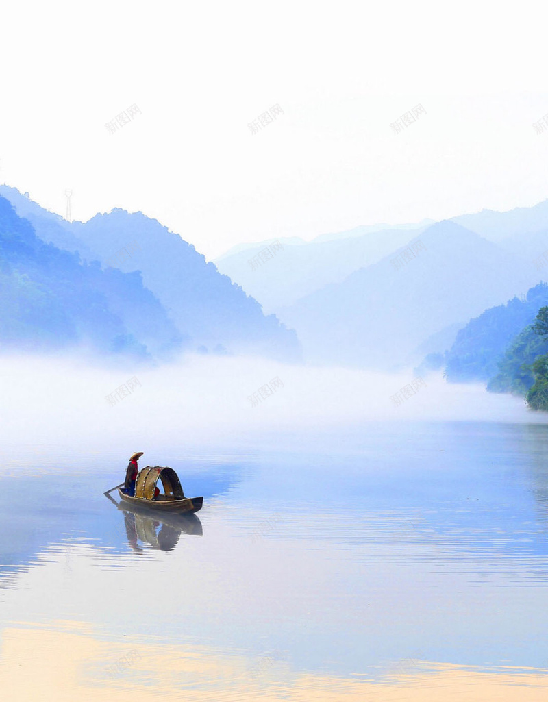 简约山水风景H5背景jpg设计背景_新图网 https://ixintu.com 简约 蓝色 山水 渔夫 渔船 H5背景 H5 h5 摄影 风景